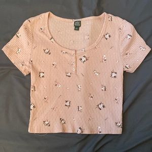 Floral Cropped Pastel Pink Tee
